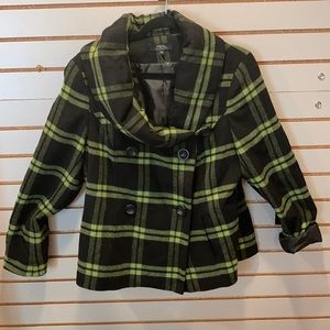 Tribal green & black rayon/wool jacket. Fully lined for the perfect feel. Sz 12